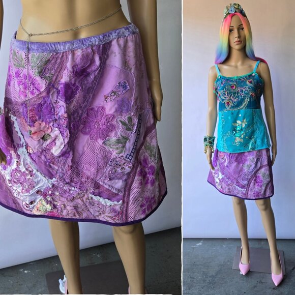 Purple Gypsy Patchwork Skirt | Roselani Jasmin |Size Small - Picture 2 of 11